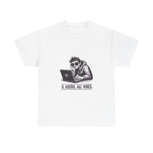 0 Users. All Vibes. - Woodcut Print Tee (White)