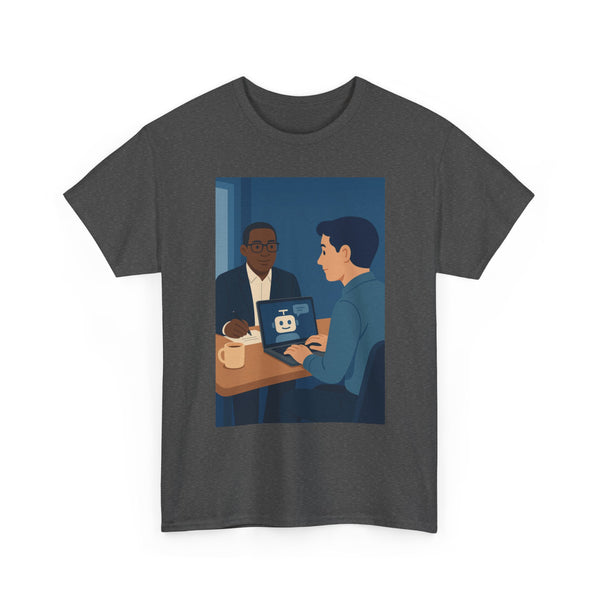 Interview Prep T‑Shirt — Coffee, Laptop & Mock Interview Illustration