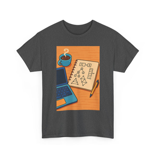 Study Desk T‑Shirt — Laptop, Notes & Coffee Design for Students and Remote Workers