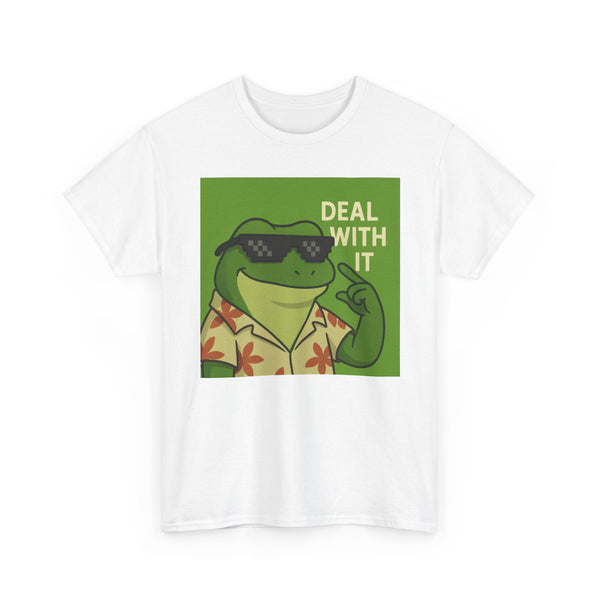 Deal With It Funny Frog Tee - Unisex Heavy Cotton T-Shirt