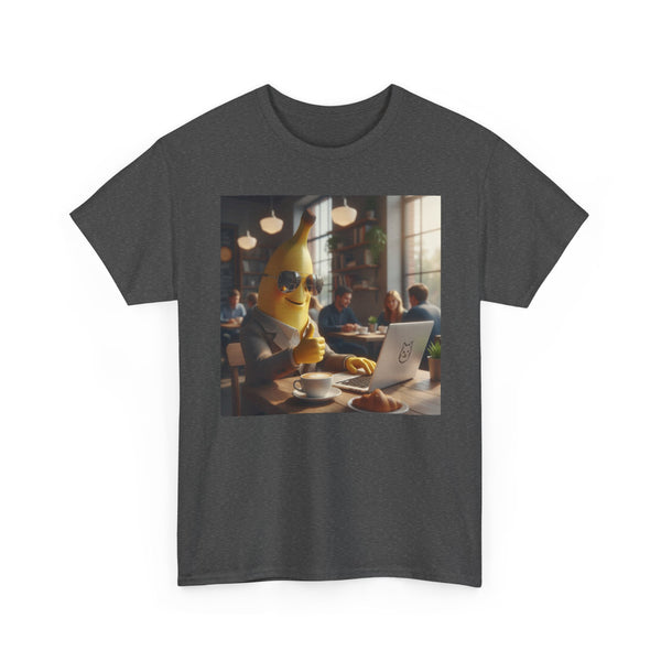 Banana Character at Café T‑Shirt — Funny Coffee Shop Graphic Tee Nanobanana.ai