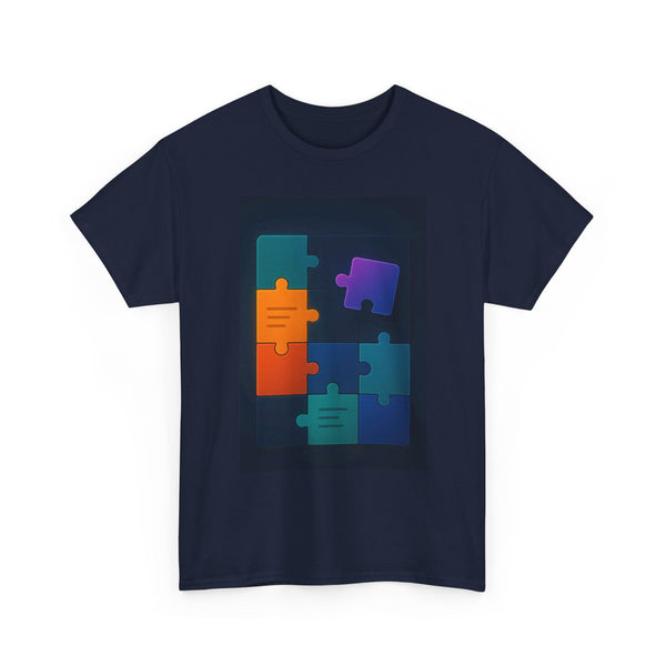 Puzzle Pieces Graphic Tee — Colorful Abstract Jigsaw Design